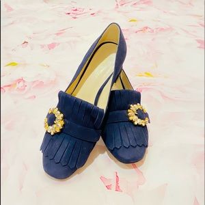 Nine West Jeweled Buckle Suede Shoes